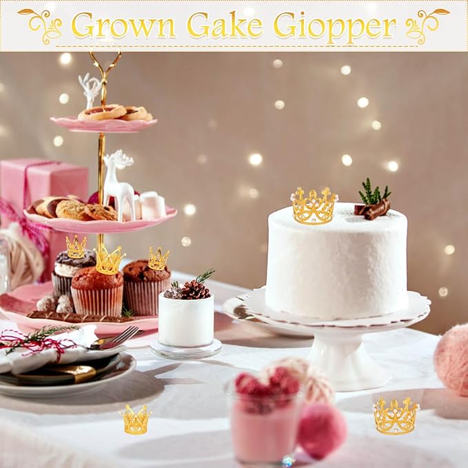 Billbotk 40 Pcs Mini Crowns for Flower Bouquets, Small Gold Crowns for Princess Cake Topper, Crown Decoration for Birthday Wedding Baby Shower Party, 5 Styles