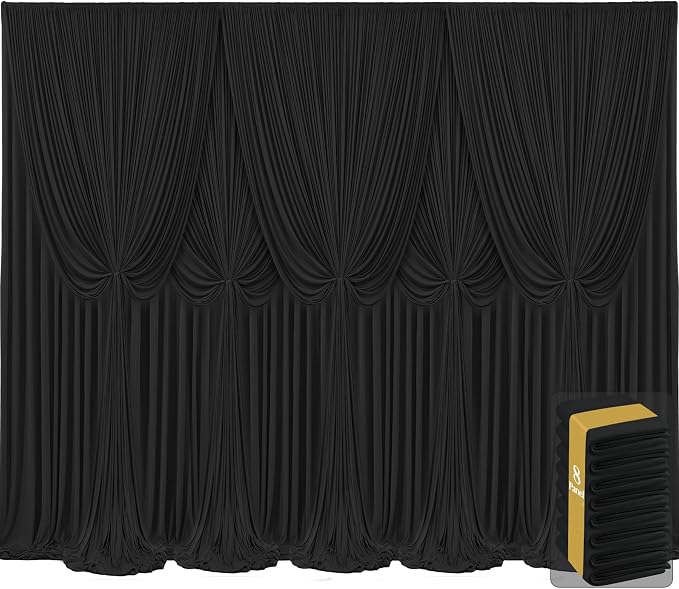 8 Panels Black Backdrop Curtains for Wedding Party Wrinkle Free Backdrops Curtain Drapes Fabric Decorations Photo Back Drop Cloth for Baby Shower Photography Stage Reception 40ft(W) x 12ft(H)