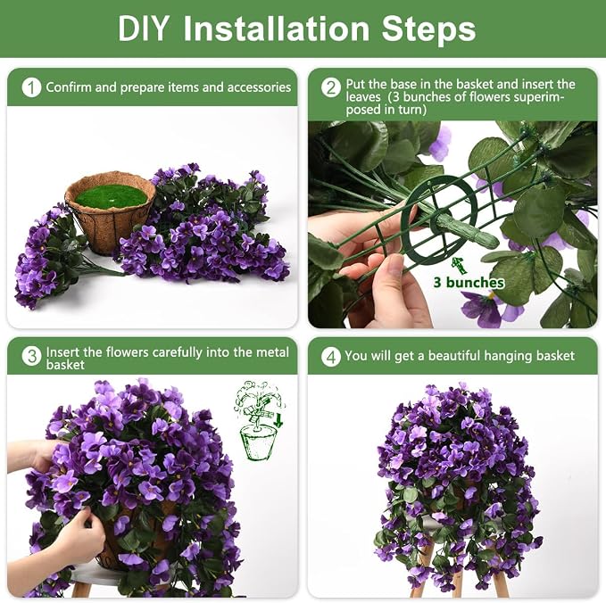 INQCMY Artificial Fake Hanging Flowers Plants with Basket for Spring Summer Outdoor Decoration,Faux Silk Begonia in Planter UV Resistant Look Real for Home Porch Yard Patio Balcony Decor
