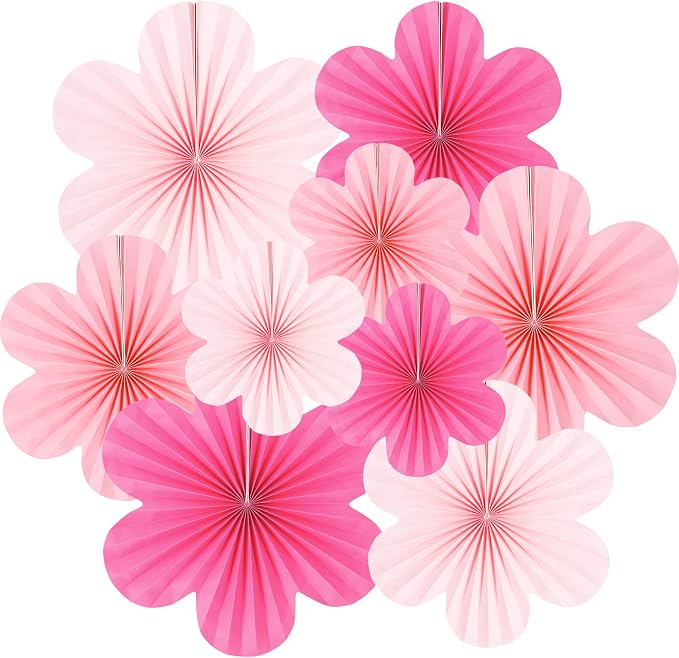 Paper Fans Party Decorations Paper Flowers Decorations for Wall Floral Backdrop Classroom Baby Shower Birthday Party Flower Wall Decor Pack of 9 Pink