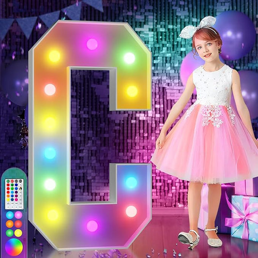 imprsv 4FT Colorful Marquee Letters C, 18 Colors Large Light up Letters Alphabet Sign with Remote, Large Marry Me Sign, Birthday Party Decorations Anniversary Wedding Decoration
