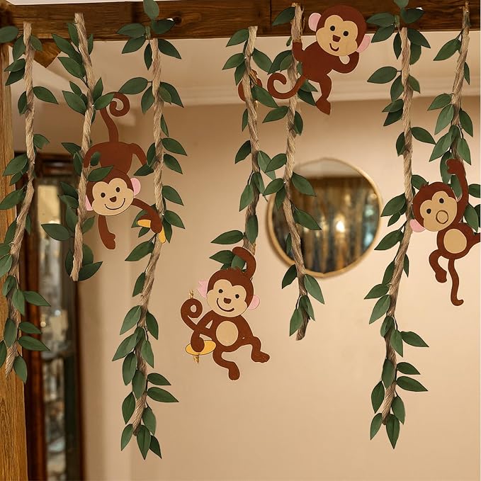Suncalla Jungle Theme Party Decoration Jungle Vines Safari Leaf 6 ft Artificial Rattans Ivy Fake Vines Fake Leaves with Hemp Rope for Indoor Outdoor Forest Party Props Decor (Monkey Not Included)