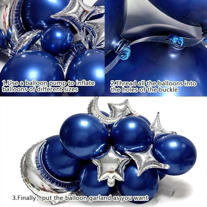 Navy Blue Balloon Garland Arch Kit Double Stuffed Royal Blue Star Moon Balloons for Birthday Baby Shower Over the Moon Prince Graduation Wedding Space Astronaut Galaxy Party Decorations