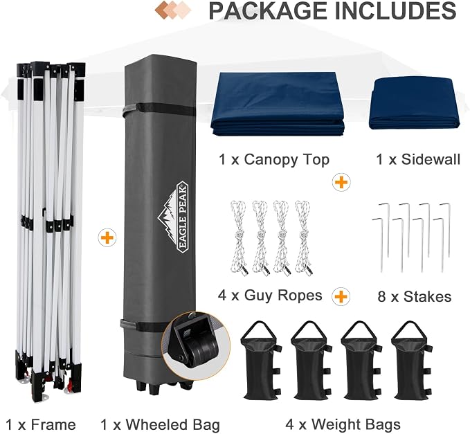 EAGLE PEAK Commercial Canopy 12x12 Pop Up Canopy Tent with 1 Sidewall, Easy Setup Heavy Duty Instant Event Shelter for Vendors & Markets, Outdoor Sun Shade, Dark Blue