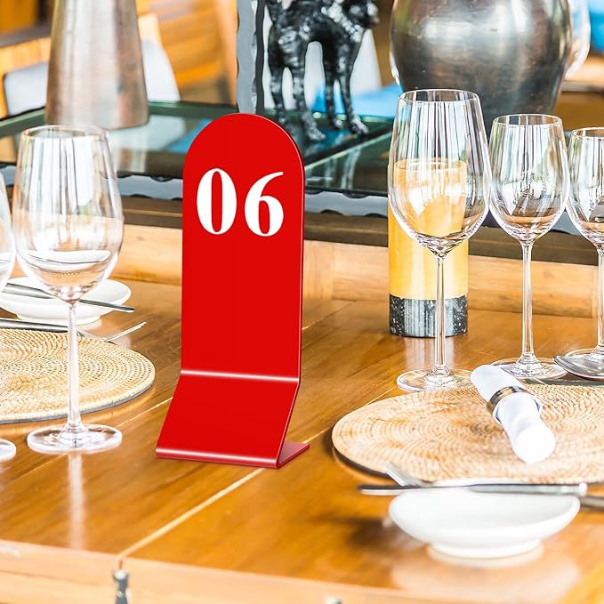 Remerry 50 Pcs Table Numbers 1-50 Acrylic Double Sided Number Cards for Restaurant Acrylic Tent Table Holders Tent Cards Wedding 2.36 x 6.3 Inch(Red)