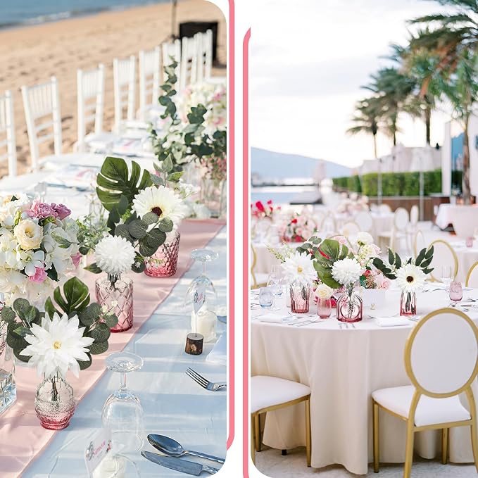 FoldTier 108 Pcs Artificial Flowers in Vase 96 Pcs Faux Greenery Stem Table Centerpiece Fake Plants Silk Roses Arrangement 12 Pcs Glass Vase Sets for Wedding Bathroom Home Dining Decor(White Pink)