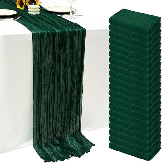 20Pack Emerald Green Cheesecloth Table Runner 10Ft Gauze Table Runner Emerald Green Cheese Cloth Table Runners Long Sheer Fabric Tablerunners for Wedding Party Bridal Shower Thanksgiving Christmas
