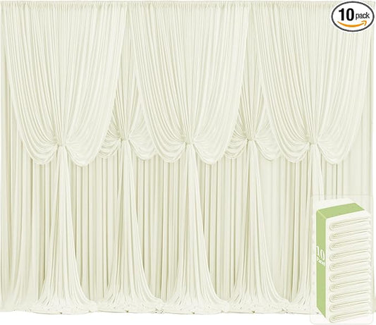 10 Panels Ivory Backdrop Curtains for Wedding Party Wrinkle Free Backdrops Curtain Drapes Fabric Decorations Photo Back Drop Cloth for Baby Shower Photography Stage Reception 50ft(W) x 12ft(H)