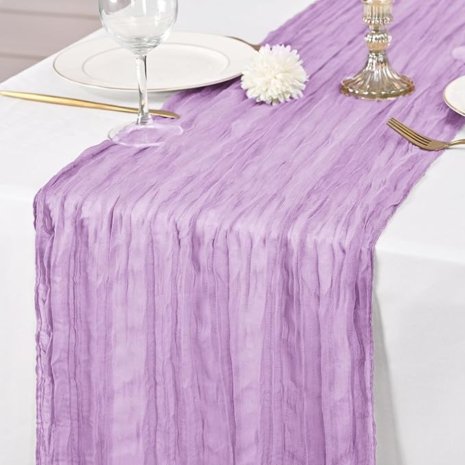 24 Pack Lavender Table Runner 10Ft Cheesecloth Table Runner Rustic Gauze Table Runners Romantic Long Sheer Fabric Cheese Cloth Table Runners for Wedding Party Bridal Baby Shower