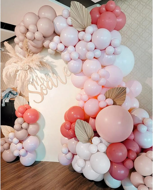 Dusty Rose Pink and White Balloons Garland Arch Kit Double Stuffed Matte Light Pink Blush Pink Latex Balloon Different Sizes 18 12 10 5In Boho Ballon for Birthday Party Holiday Decorations