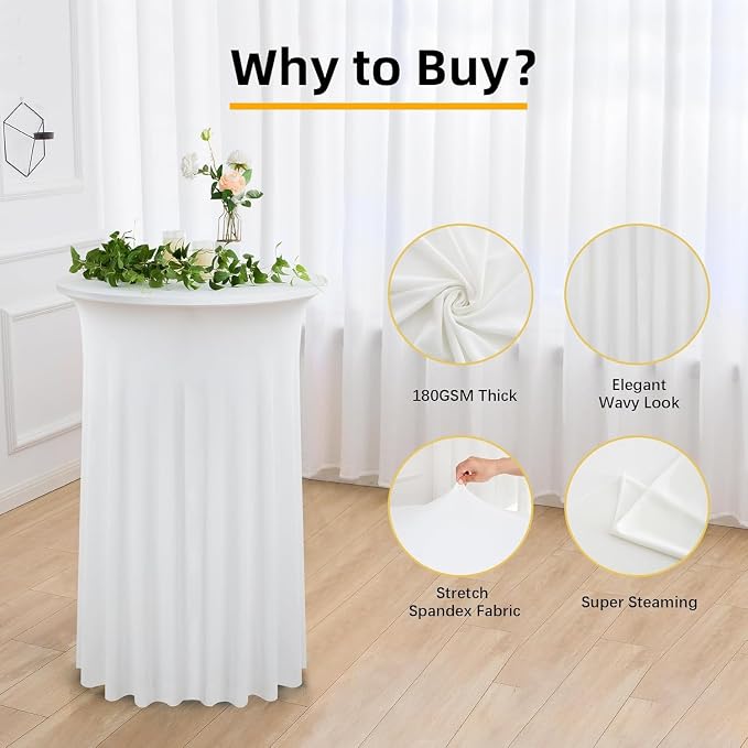 2 Pack Ivory Round High Top Cocktail Table Cloth 36inch×43inch Wrinkle Free Stretch Spandex Cream Cocktail Tablecloths Table Covers for Party Wedding Banquet Baby Shower Birthday
