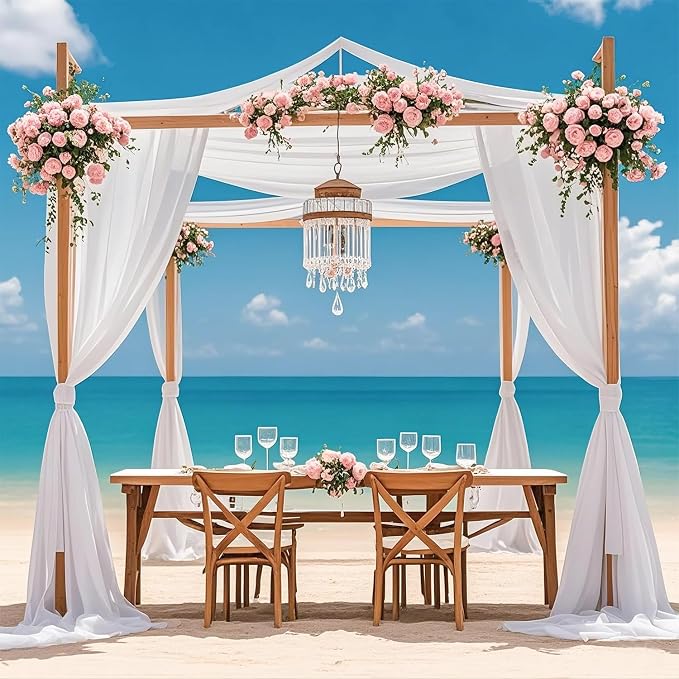 FOTSHARER White Wedding Ceiling Drapery 2 Panels 5ftx20ft Chiffon Fabric Drapes Wedding Arches for Ceremony Chififon Sheer Curtains Canopy Ceiling Curtains Drape for Bridal Shower Prom Arbor Drapery