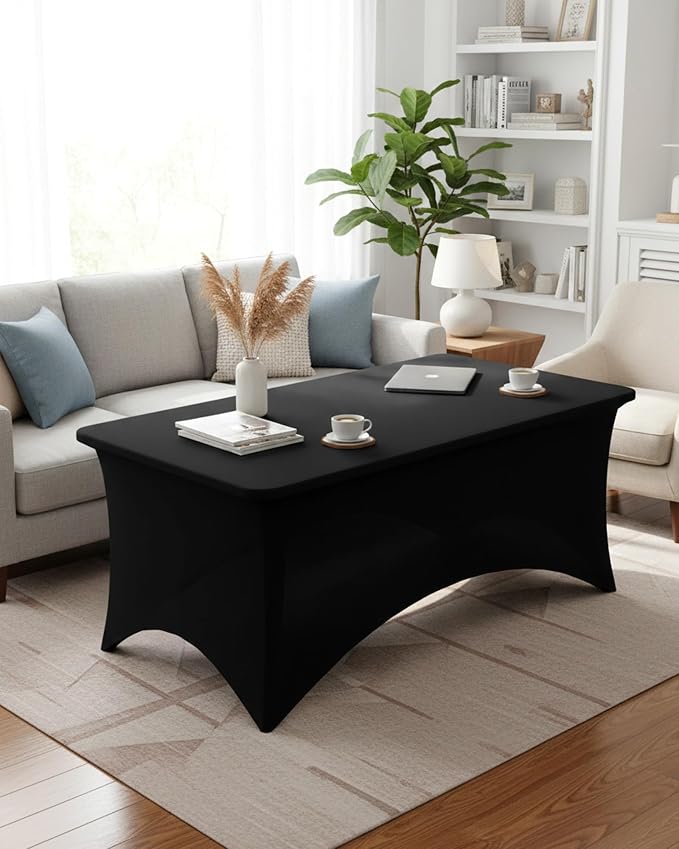 Fixwal 18 Pack 6Ft Black Table Cover, Spandex Fitted Bulk Tablecloths Rectangle, Wrinkle-Free and Stretch Folding Table Cloth for Banquet, Wedding, Party, Trade Show