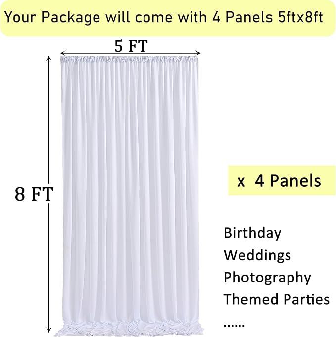 20ft x 8ft Wrinkle Free White Backdrop Curtains for Parties, 4 Panels Thick Polyester Photo Backdrop Drapes for Weddings Birthday Photography Background Curtains