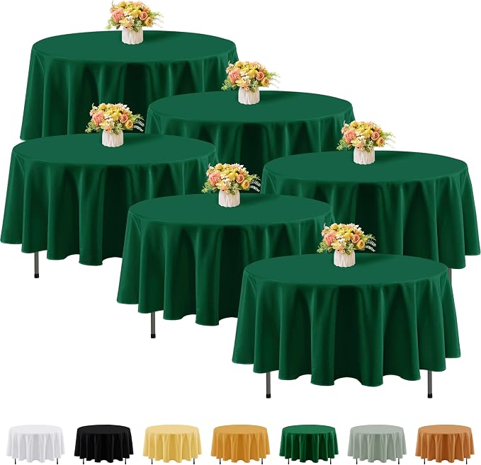 Fitable 6 Pack Hunter Green Round Tablecloths - 70 Inches Round - Wrinkle and Stain Resistant Fabric Table Clothes, Washable Polyester Table Covers for Wedding, Party, Banquet, Formal Events