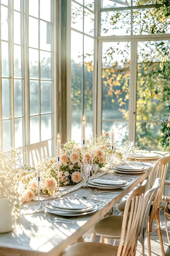 Silver Taper Candle Holders for Wedding Table Centerpiece,Tall Taper Candlestick Holders Bulk Set of 15,Metal Candle Stick Holders for Dinning or Mantel Centerpiece,Party Home Decor
