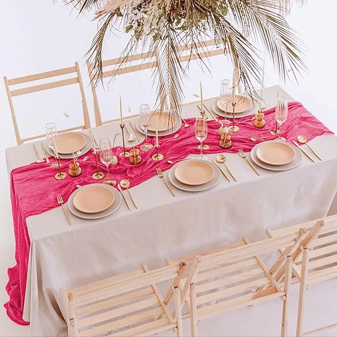 12Pack Hot Pink Table Runner 10Ft Cheesecloth Table Runner Boho Gauze Table Runners Long Cheese Cloth Table Runners for Wedding Party Bridal Shower Thanksgiving Christmas