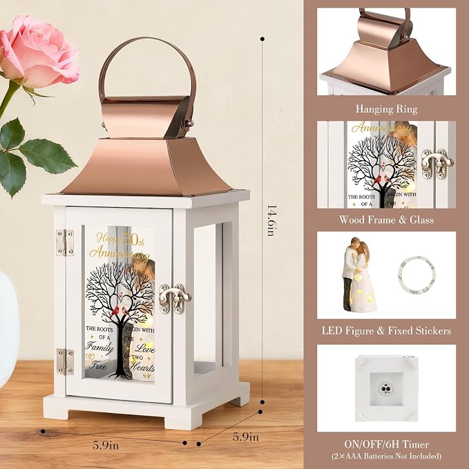 50th Wedding Anniversary Gifts Lantern with Couple Hand-Painted Figure, 50 Year Anniversary Gifts for Men, Women, Couple, Parents, Valentine’s Day