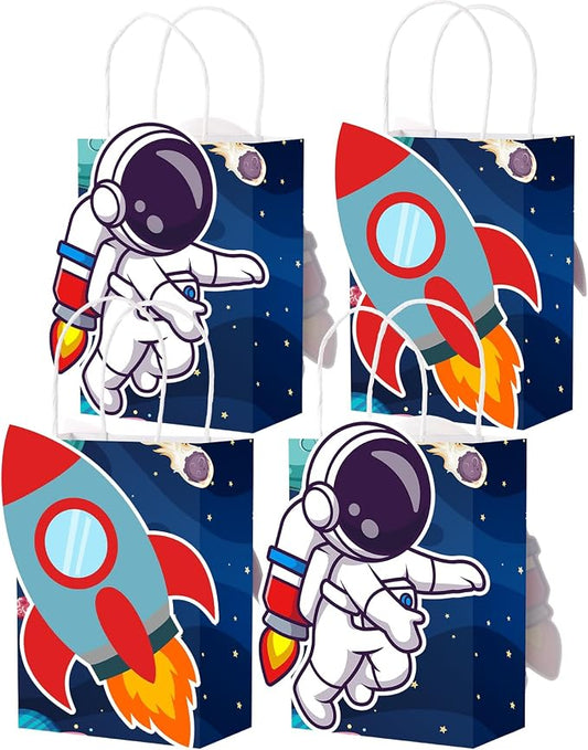 MotiMind 16 Pcs Outer Space Party Favor Bags with Handles Astronaut Gift Bags for Galaxy Space Theme Party Supplies