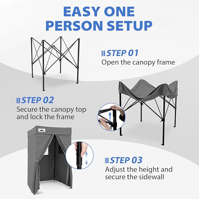 EAGLE PEAK 4x4 Pop Up Changing Tent, Flat Top Changing Room, Dark Gray | Portable, Privacy Tent, Pool Cabana, Dressing Room, Shower & Toilet Use, Opaque Fabric, Instant Setup, Photoshoots, Camping