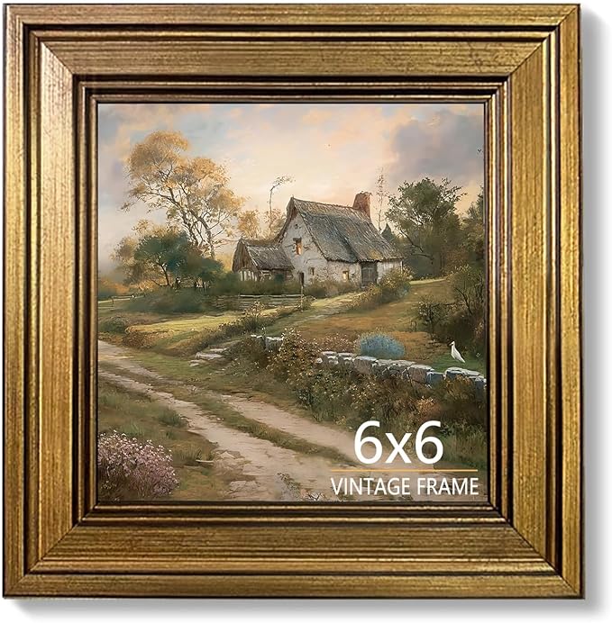 6x6 Picture Frame Vintage Gold for Tabletop & Wall Mount | 6 x 6 Photo Frame for Living Room, Bedroom, Office Décor & Father's Day Graduation Wedding Gift