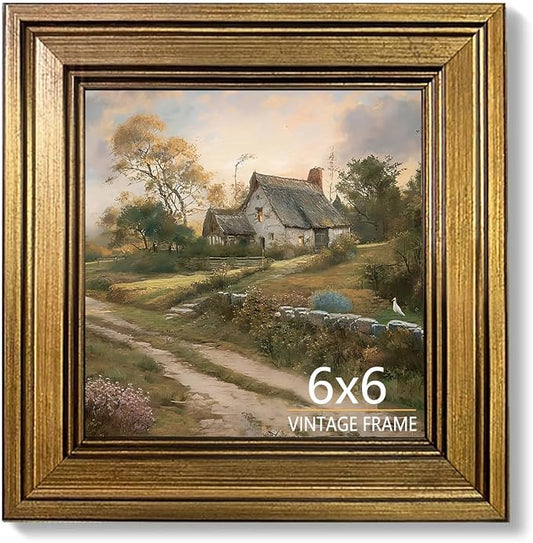 6x6 Picture Frame Vintage Gold for Tabletop & Wall Mount | 6 x 6 Photo Frame for Living Room, Bedroom, Office Décor & Father's Day Graduation Wedding Gift
