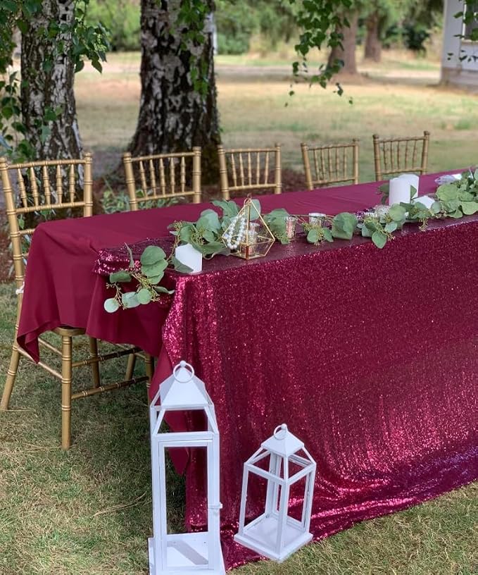 ShiDianYi Sequin Tablecloth Burgundy 50x72-Inch Sequin Table Linens Wine Rectangle Tablecloth for Wedding Decor -190222E