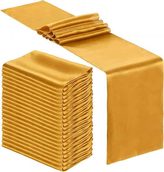 Bencailor 12 Pcs Gold Satin Table Runner Bulk 12 x 108 Inches Long Table Runners Bright Smooth Fabric Tablecloth for Wedding Banquet Birthday Spring Graduation Party Decorations