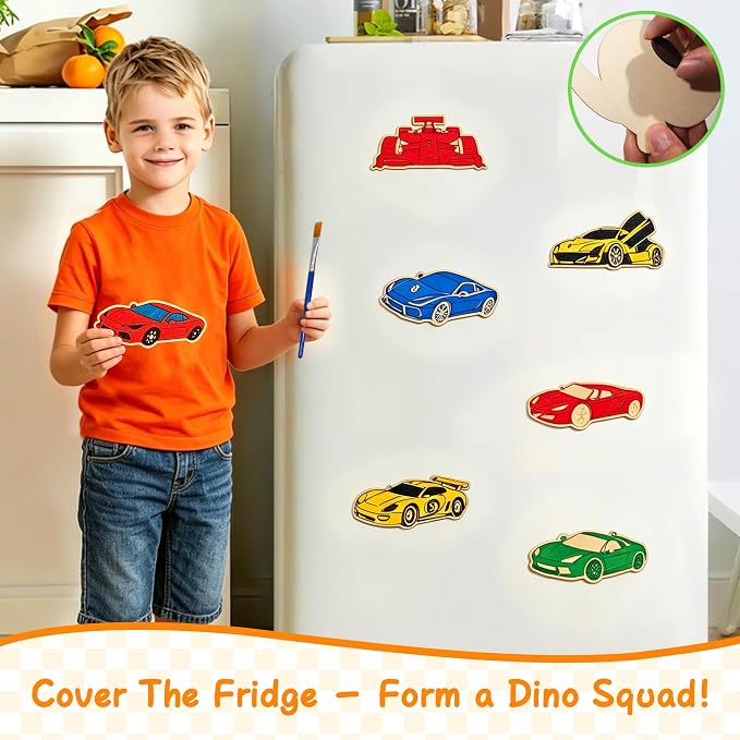 HandTool Race Car Party Favors,24 PCS DIY Wooden Car Painting Crafts Kit for Kids with Paints&Magnets,Bubble Wands,DIY Cards and Gift Bags,Birthday Supplies for Kids Classroom Rewards Gifts Bulk