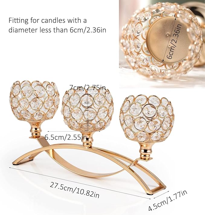 4Set Gold Crystal Candle Holders Decorative Candelabra for Wedding Centerpiece,Metal 3 Arms Candlesticks Holder Stand for Dining Table Living Room Home Decor, Party, Anniversary,Halloween,Christmas