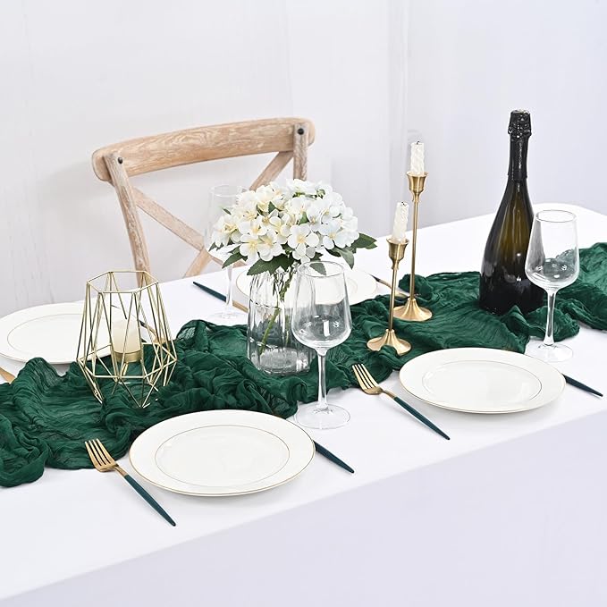 24 Pack Forest Green Cheesecloth Table Runner ,10FT Cheese Cloth Table Runner for Wedding Decor, 20x120inch Rustic Boho Gauze Table Runners for Christmas Wedding Party Bridal Shower