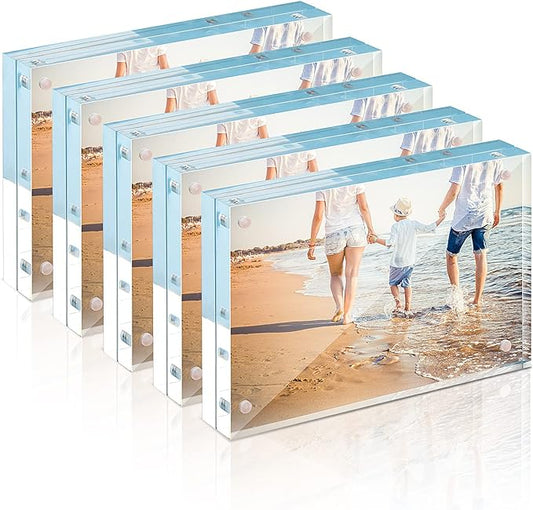 TWING Acrylic Picture Frames 8x10 5 Pack,12+12MM Thick Double Sided Photo Frame,Clear Magnetic 8 by 10 Picture Frame,Self Standing Block Frame Gift Ideal