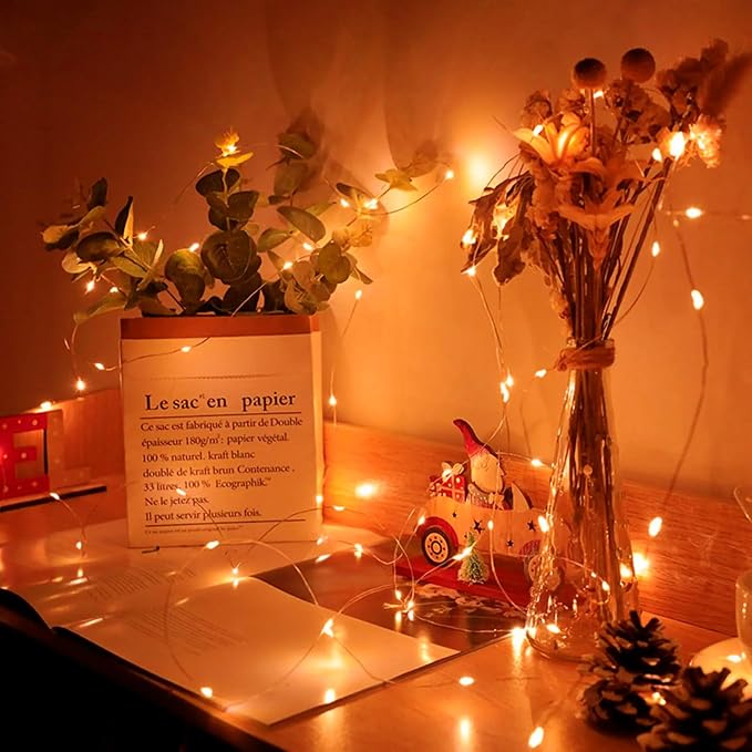 50 Pack Orange Fairy Lights 7Ft 20 LED Twinkle String Lights 3 Modes Battery Operated Waterproof Firefly Starry for Mason Jar Party Wedding Christmas Valentines Day Table Centerpieces