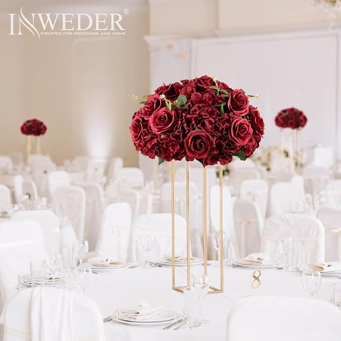Red Roses Flowers Balls for Centerpieces: 2 PCS 14.2" Diam Flower Centerpieces for Tables in Wedding Reception Decorations Arrangement for Party Celebration Planners