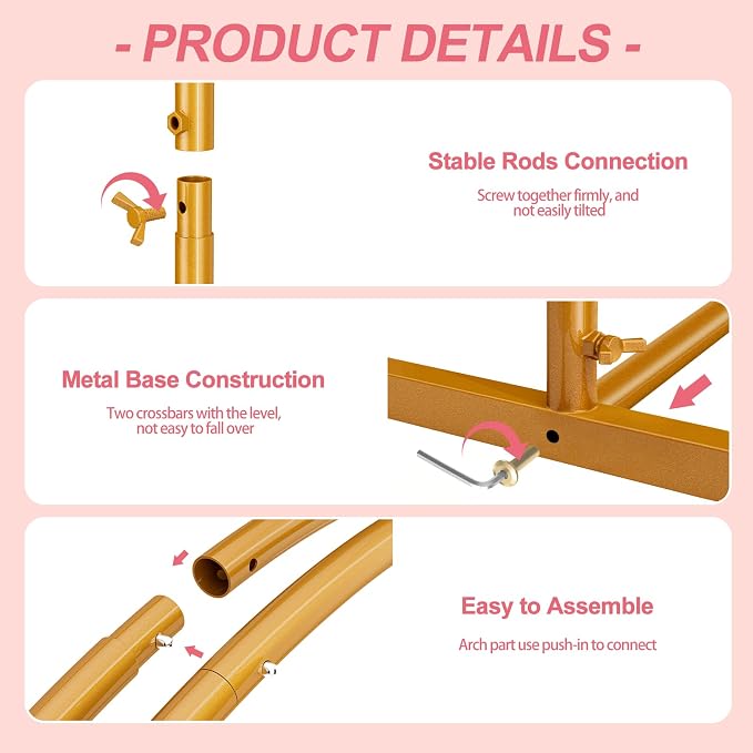 GOJAWAY 7.2FT Backdrop Stand Metal Arch Gold Wedding Arch Stand Arched Backdrop Frame for Birthday Party Baby Shower Graduation Ceremony Decoration