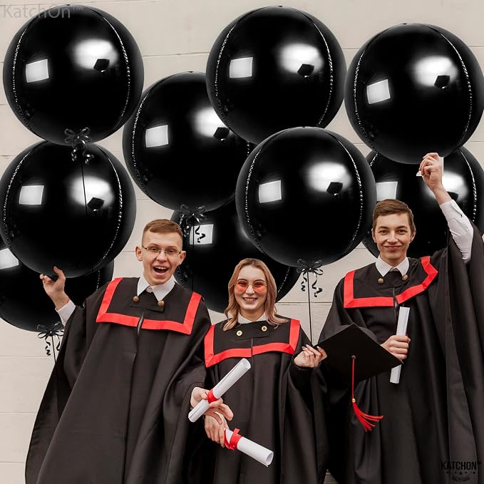 KatchOn, Huge Black Balloons - 22 Inch, Pack of 12 | Round 4D Black Foil Balloons for Black Birthday Decorations, Prom Decorations 2026 | Graduation Decorations 2026, Bachelorette, Baby Shower