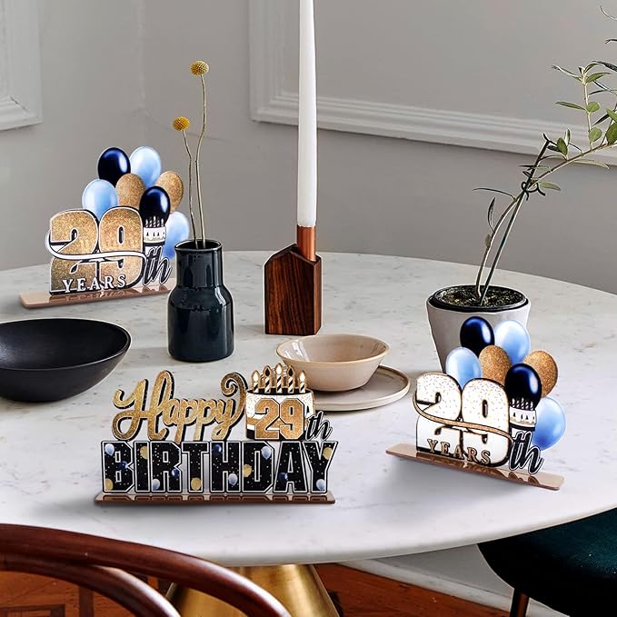 LINGTEER Happy 29th Birthday Gold Acrylic Table Topper Centerpieces Set - Cheers to 29 Years Old Birthday 29th Bday Party Gift Decorations.