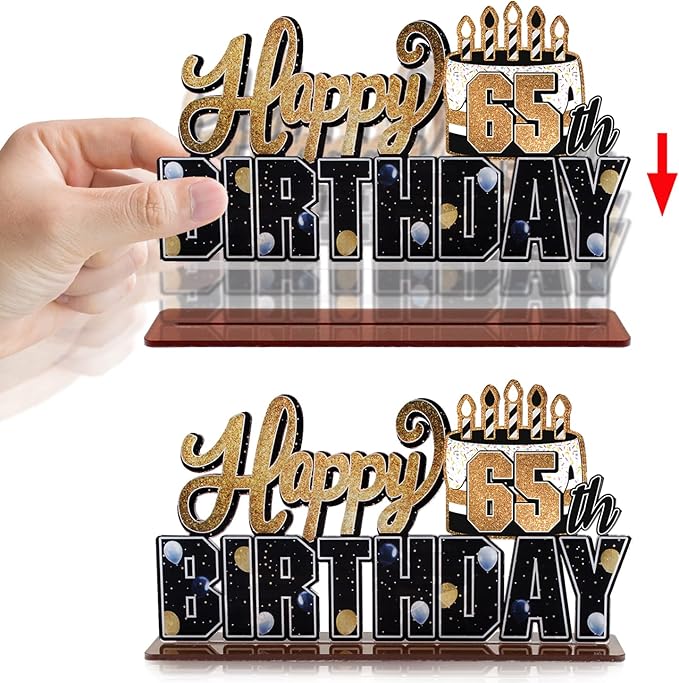 LINGTEER Happy 65th Birthday Gold Acrylic Table Topper Centerpieces Set - Cheers to 65 Years Old Birthday 65th Bday Party Gift Decorations.