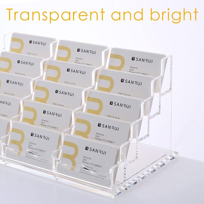 SANRUI Acrylic Multiple Business Card Holder Display for Desk, 15 Slots Business Card Stand, Clear Horizontal 5 Tier Business Card Holders, Holds 750-900 Cards