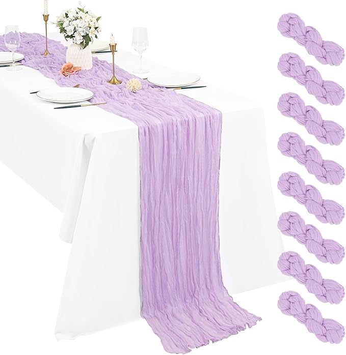 Pesonlook 8 Pack-35x120 Inch Boho Gauze Table Runner, 10Ft Lavender