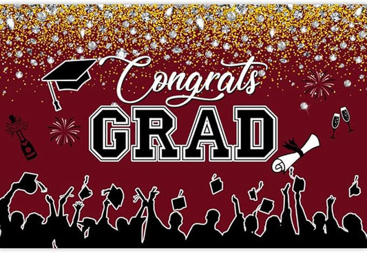 Leowefowa Congrats Grad Backdrop 7x5ft Burgundy Red Black Graduation Backdrops for Photography Congratulations Graduates Backdrop Banner Grad Prom Party Decor Grad Photo Booth Props