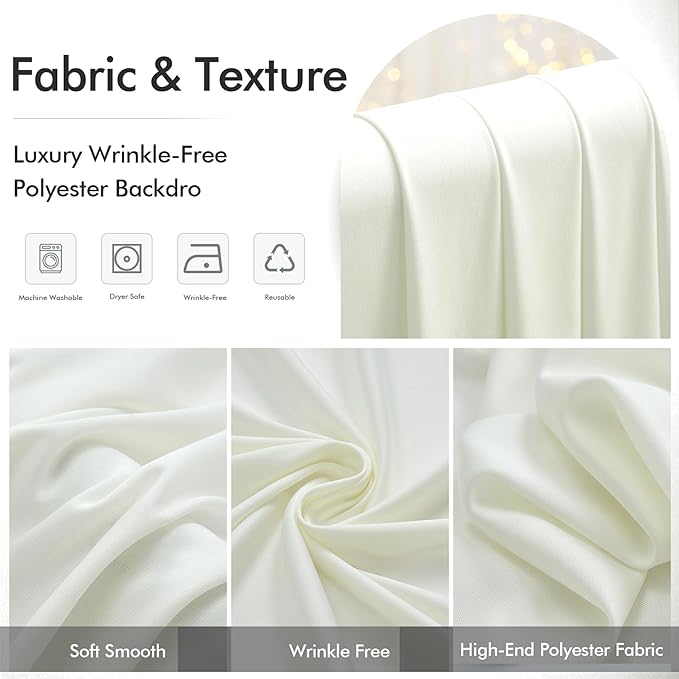 60ftx12ft Wrinkle Free Ivory Backdrop Curtain, 12 Panels 12FT Height Ivory Wedding Backdrop Drapes, Silky Polyester Back Drop Cloth for Birthday Photography Background Party Backdrop Draping