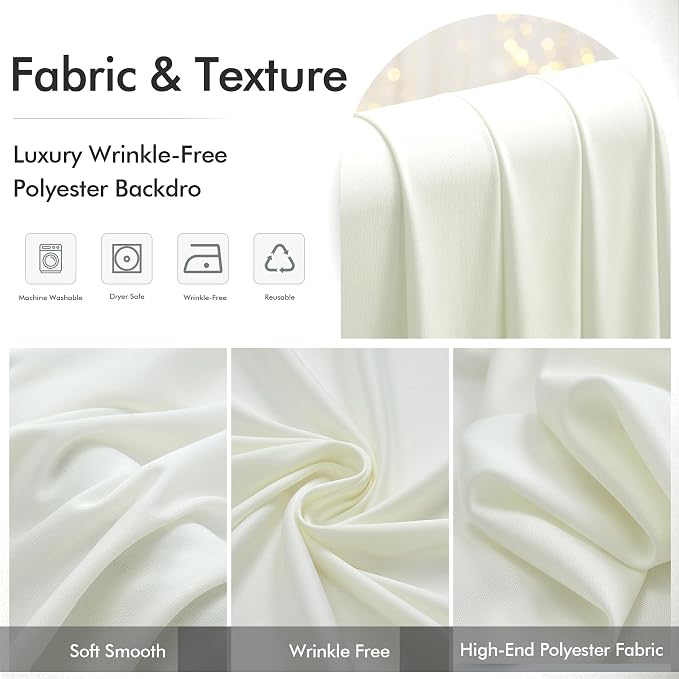 40ftx12ft Wrinkle Free Ivory Backdrop Curtain, 8 Panels 12FT Height Ivory Wedding Backdrop Drapes, Silky Polyester Back Drop Cloth for Birthday Photography Background Party Backdrop Draping