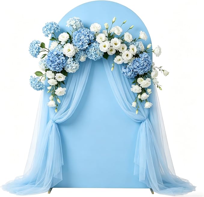 HAINARverS Wedding Arch Cover 7.2FT Spandex Fitted Stretchy Arch Stand Covers,2 Sided Round Top Chiara Backdrop Cover for Birthday Party Ceremony Banquet Baby Shower Arch Decoration(Baby Blue)