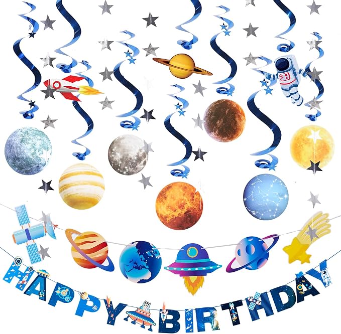 Pre-strung Space Themed Party Decorations, Space Birthday Decorations, Solar System Decorations, Outer Space Party Decorations, Happy 1st Birthday Banner