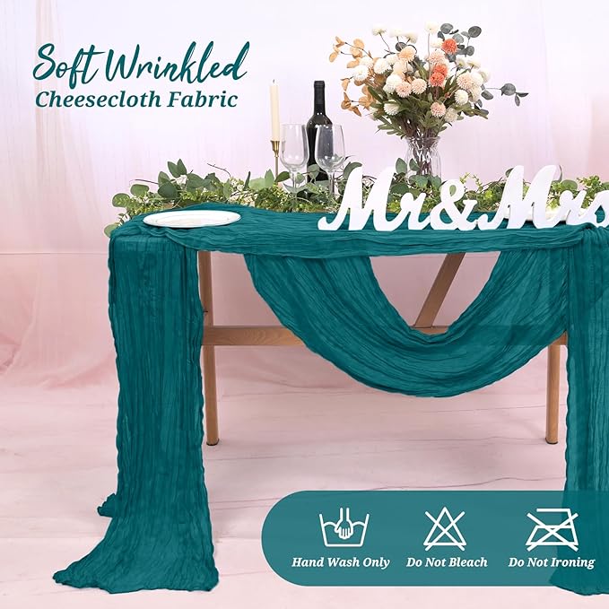 10 Pack Cheesecloth Table Runner Teal, Rustic Boho Gauze Fabric Table Runner Romantic Table Runner for Wedding, Festival, Birthday, Anniversary, Dinner and Outdoor Events (17.7 x 108 inch)