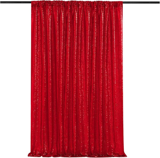 Red Sequin Backdrop Curtains-1 Panel 5FTx8FT Red Backdrop for Wedding, Glitter Party Decorations Background Drapes for Birthday Party Anniversary Graduation Photo Booth Decor