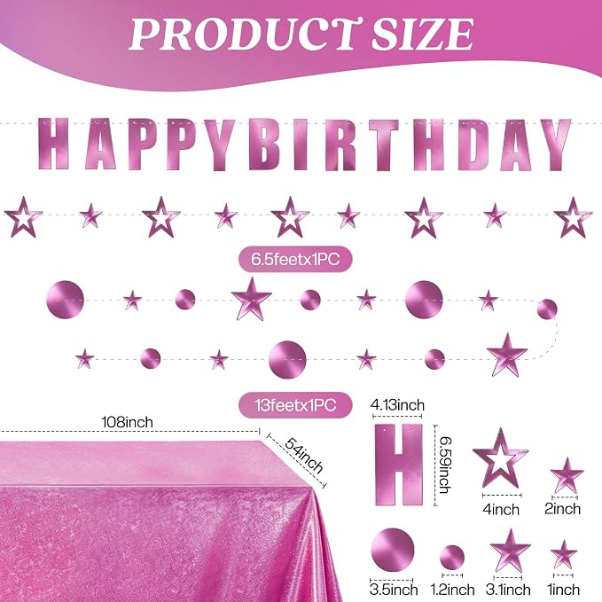 Pink Iridescent Party Supplies Holographic Birthday Decorations with Pink Paper Plates Napkins Cups Forks Tablecloth Birthday Banner & Star Garlands Kpop Disco Y2K Party Serve 24 (Iridescent Pink)