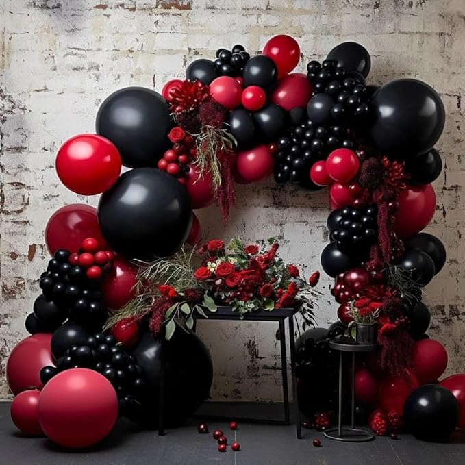 Black Balloon Arch Garland Kit Double Stuffed Matte Black Balloons Different Sizes Latex Premium 18 12 10 5 Inch Balloons for Birthday Graduation Wedding Anniversary Baby Shower Retirement Party Decor