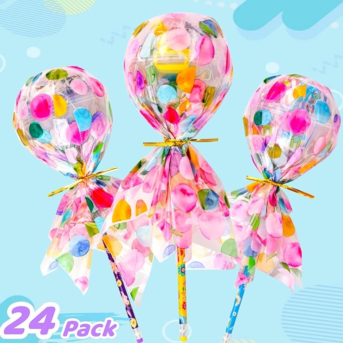 Giant Lollipop Birthday Goodie Bags, 24 Pack Lollipop Return Gifts for Birthday Party - Fun Goodie Bags Classroom Rewards Students Gifts Class Prizes